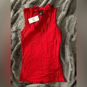 Red V Cut Sleeve Less Top